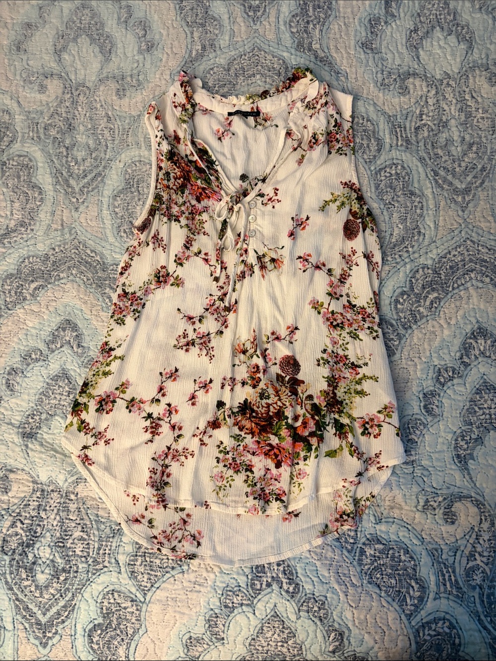 Staccato Off White Floral Tie-Front Tank with Pink & Green Accents